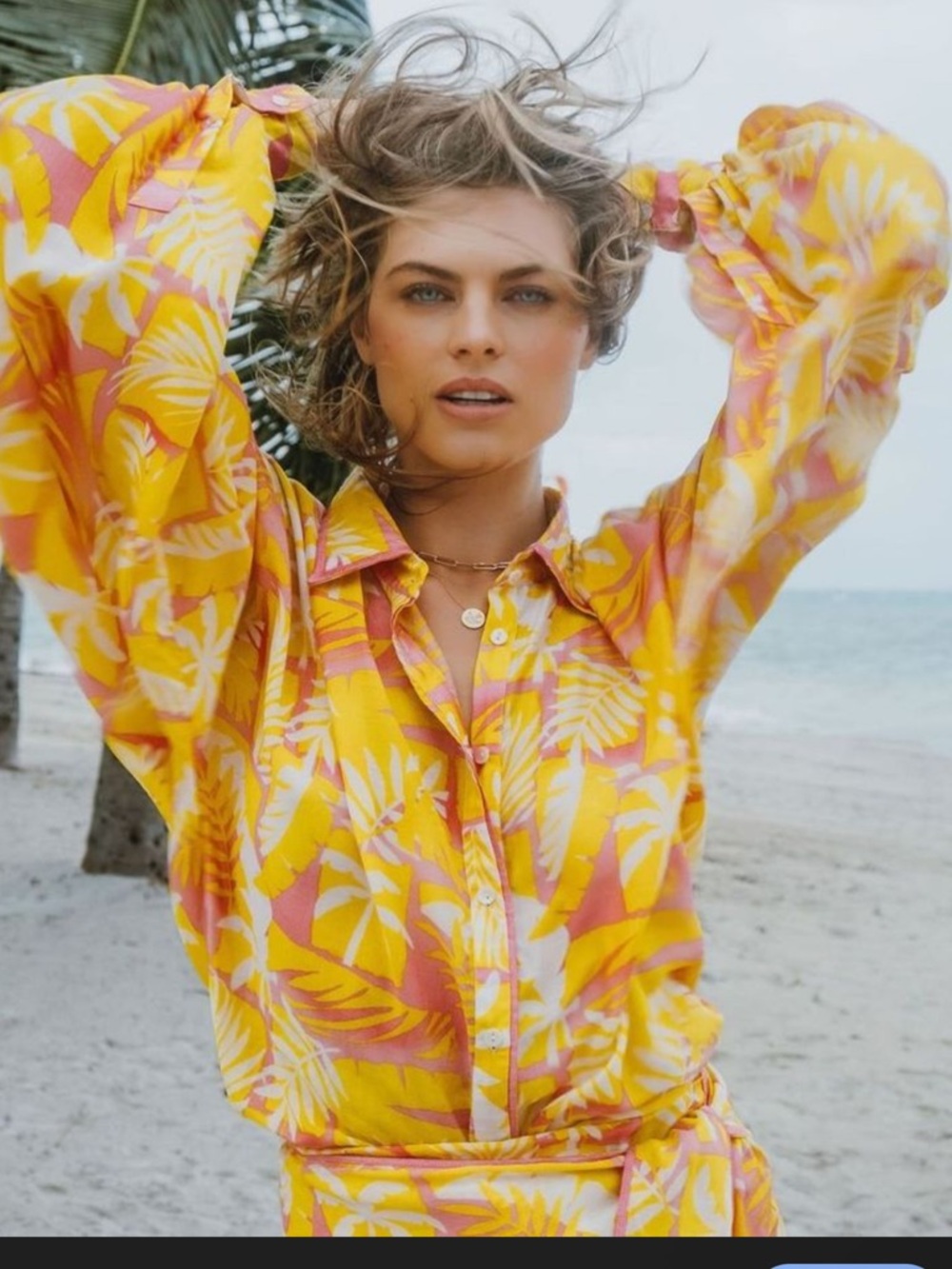 TAJ by Sabrina Crippa Pink and Yellow Tropical Print Shirt XS